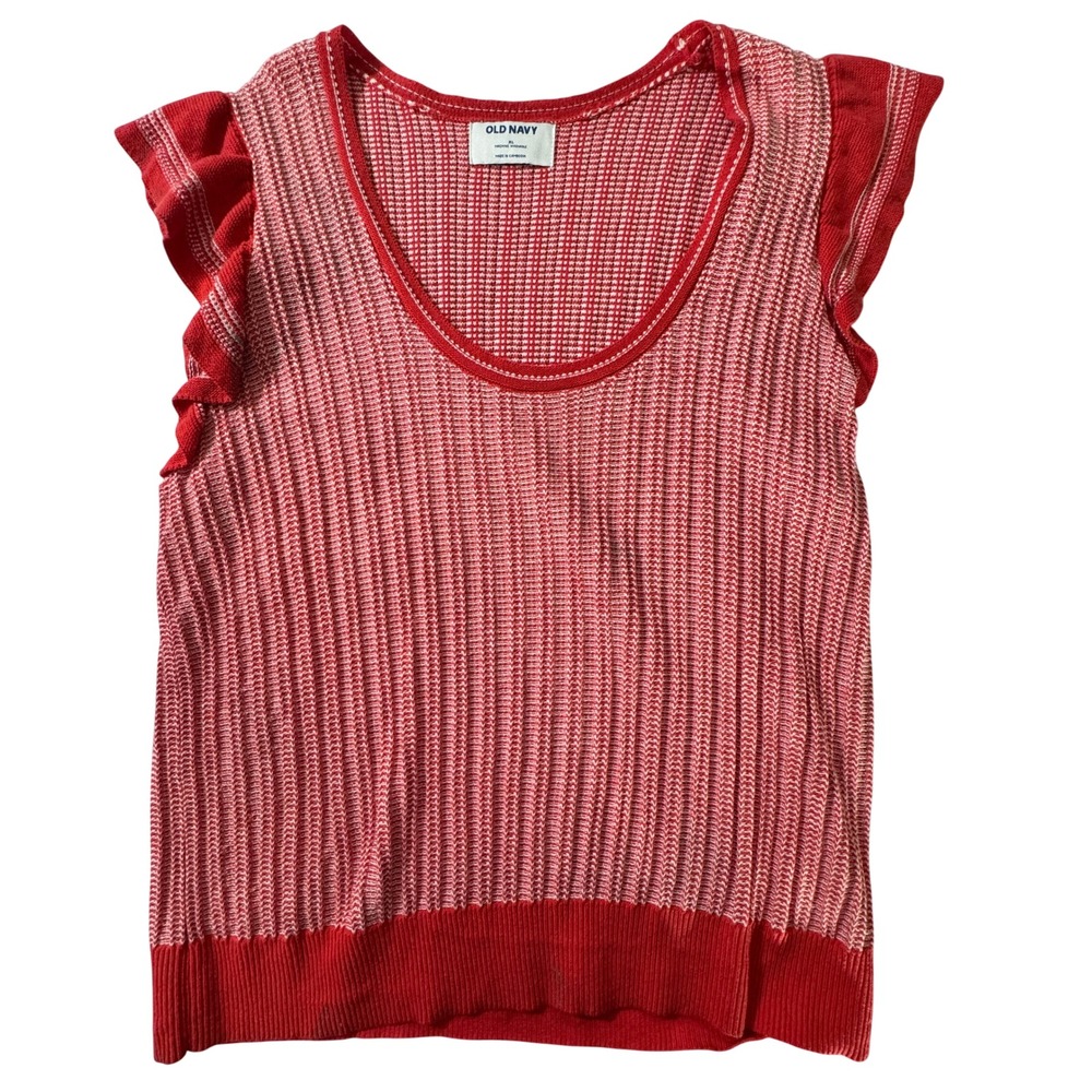 Old Navy Sweater Top Womens XL Coral Red Like‎ New Flutter Sleeve Ribbed Knit